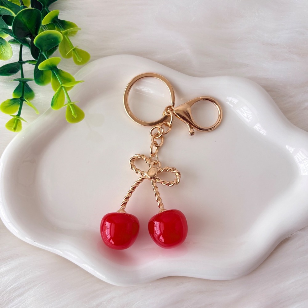Red Cherry Keychain/ Bag Charm with Bow Stem